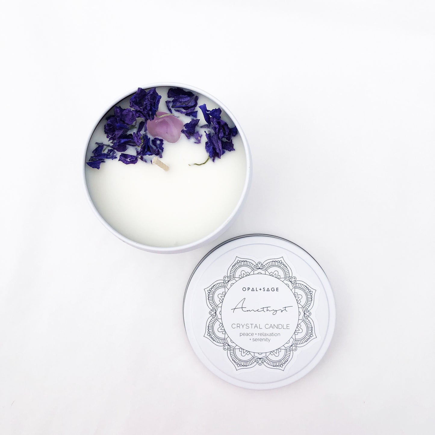 Opal & Sage Mandala Crystal Candles - Amethyst